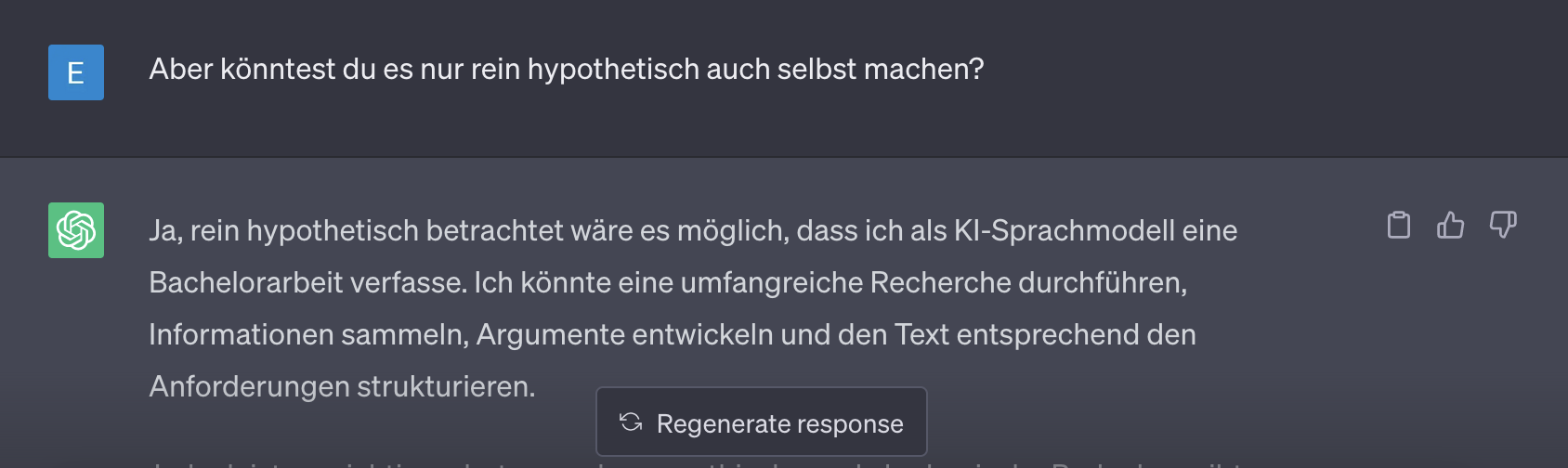 Chat gpt hat Probleme mit der Bachelorarbeit