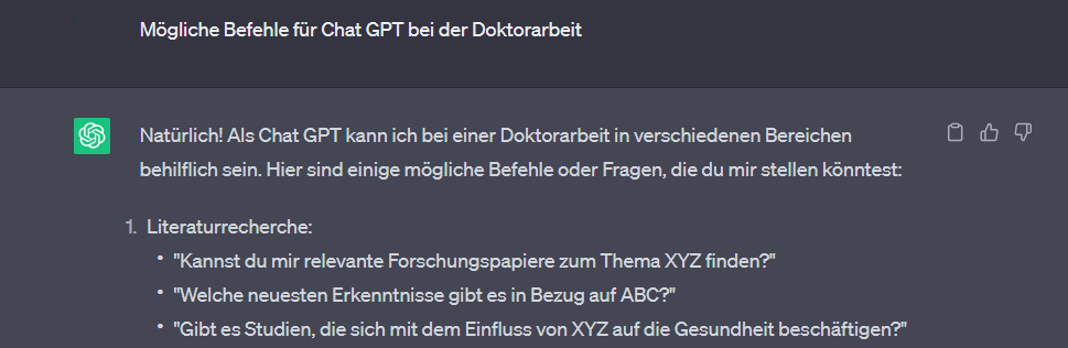 Prompts Doktorarbeit ChatGPT